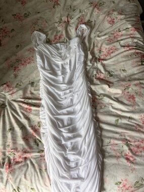 Amazon White Ruched Sleeveless Wedding Dress